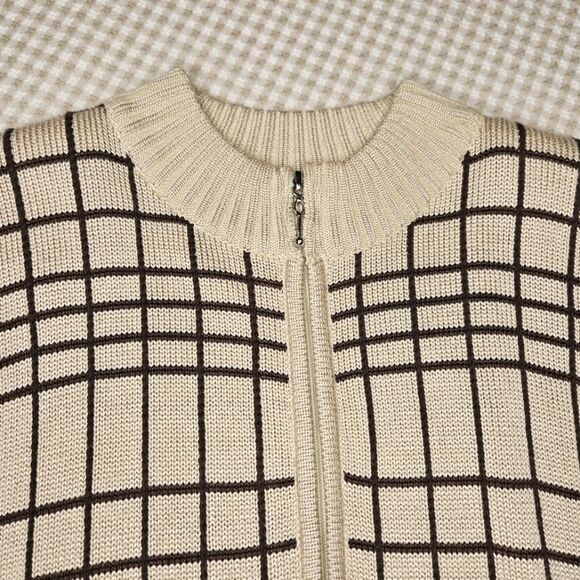 Talk of the Walk Atlantic City 80s Quarter Zip Camel Brown Plaid Knit Sweater - Picture 12 of 12